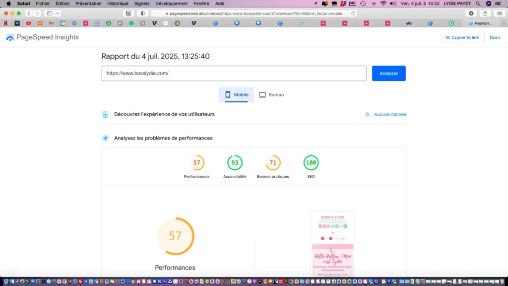 Built in Public N° 1 <br>Relancer son Business après une Pause 5 Built in Public Google Speed Page Mobile Juillet 2025
