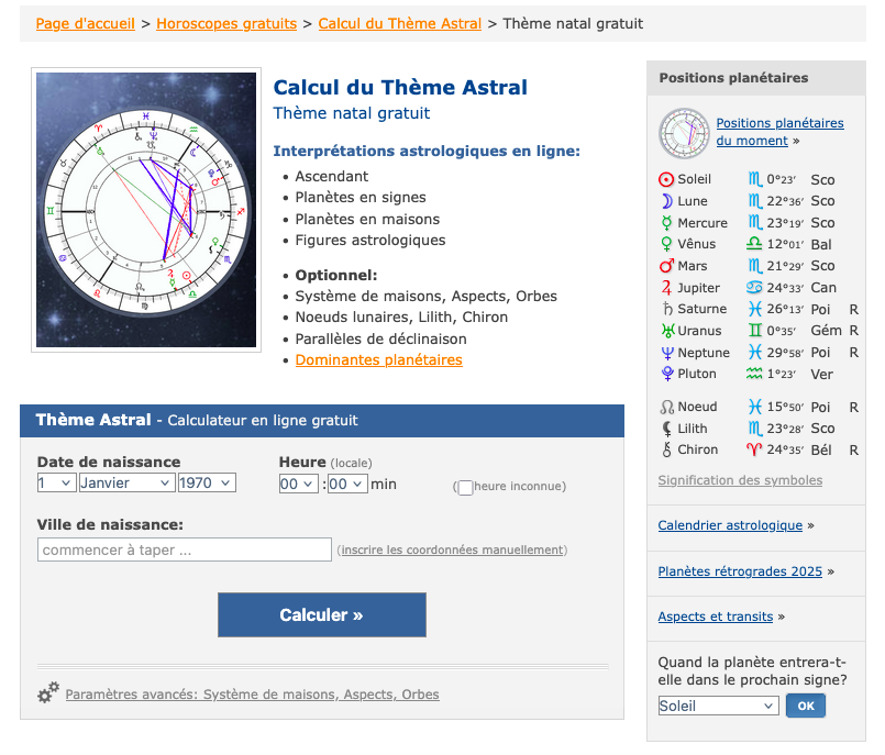 Comment Créer ta Carte du Ciel avec AstroSeek Etape 2