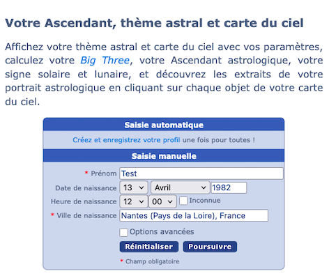Créer sa Carte du Ciel avec Astrothème Etape 2
